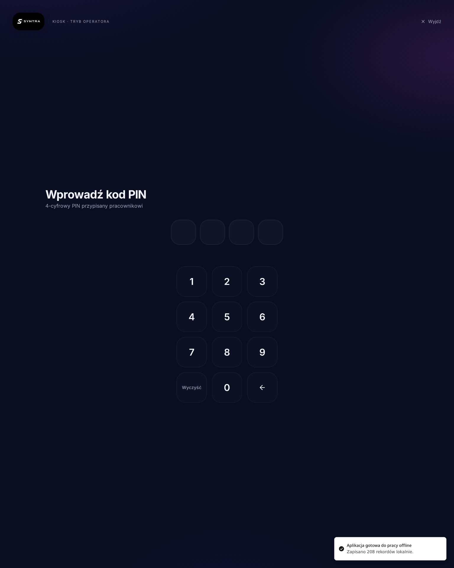 Tryb operatora — kiosk na tablecie